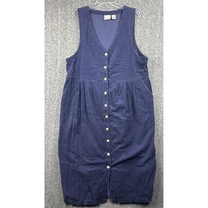 Laura Gayle Blue Corduroy Long Dress Size 18W Button Sleeveless Pockets